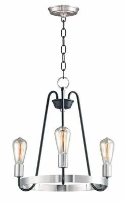 Brand new 👏 Maxim Haven 60W 3-Light Medium E-26 Incandescent Chandelier in Black with Satin Nickel ⌛
