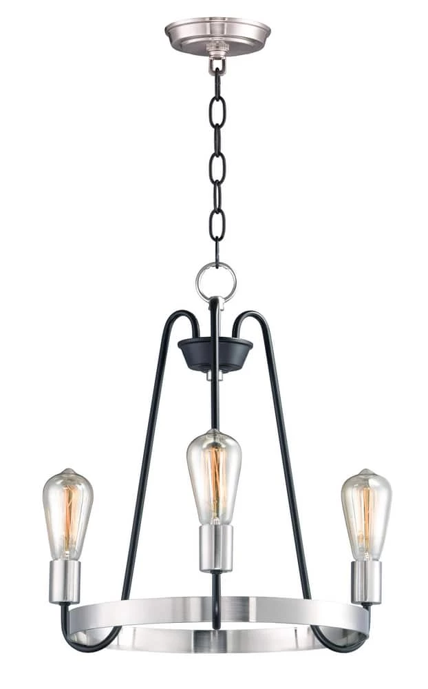 Brand new ๐ Maxim Haven 60W 3-Light Medium E-26 Incandescent Chandelier in Black with Satin Nickel โ 3 Brand new ๐ Maxim Haven 60W 3-Light Medium E-26 Incandescent Chandelier in Black with Satin Nickel โ