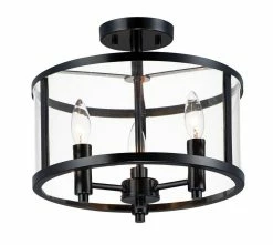 Promo 😀 Maxim Sentinel 60W 3-Light Candelabra E-12 Incandescent Semi-Flush Mount Ceiling Fixture in Black ⌛
