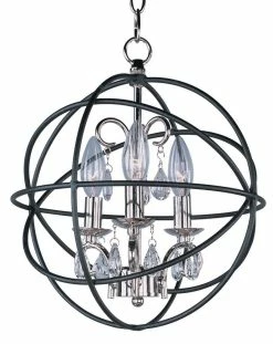 Flash Sale 💯 Maxim Orbit 14 in. 60W 3-Light Candelabra E-12 Ceiling Mount Pendant in Anthracite and Polished Nickel 🧨