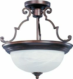Deals 🤩 Maxim Signature 14 in. 2-Light Semi-Flushmount Ceiling Fixture in Oil Rubbed Bronze with Marble Glass Shade ✨