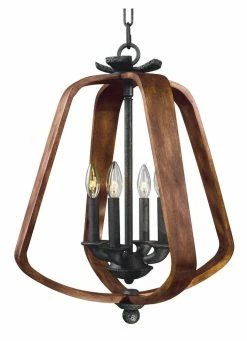 Best Sale 🧨 Maxim Road House 40W 4-Light Candelabra E-12 Incandescent Chandelier in Barn Wood with Iron Ore 😀