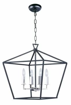 Hot Sale 🌟 Maxim Adobe 240W 4-Light Candelabra E-12 Incandescent Chandelier in Textured Black with Polished Nickel ⌛