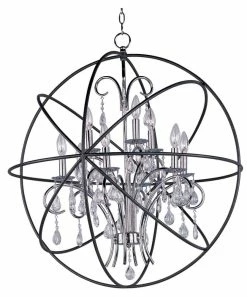 New 🎁 Maxim Orbit 60W 9-Light Candelabra Incandescent Chandelier in Anthracite and Polished Nickel 🔔