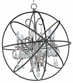 Buy 🛒 Maxim Orbit 28 in. 60W 6-Light Candelabra E-12 Ceiling Mount Pendant in Anthracite and Polished Nickel ✔️