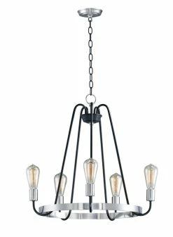 Cheapest 🎁 Maxim Haven 60W 5-Light Medium E-26 Incandescent Chandelier in Black with Satin Nickel ❤️