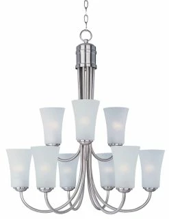 Best Pirce 🔥 Maxim Logan 60W 9-Light Chandelier in Satin Nickel 😍