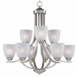 Best deal 🌟 Maxim Axis 60W 9-Light Medium E-26 Incandescent Chandelier in Satin Nickel ❤️