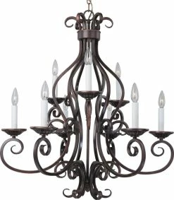 Outlet 💯 Maxim Manor 540W 9-Light Candelabra E-12 Incandescent Chandelier in Oil Rubbed Bronze 😍