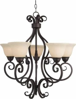 Budget 👍 Maxim Manor 25-1/2 in. 100W 5-Light Medium Incandescent Chandelier in Oil Rubbed Bronze ✔️