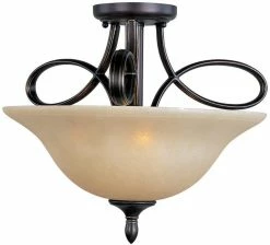 Cheap 🔔 Maxim Infinity 14-1/2 in. 3-Light Semi-Flushmount Ceiling Fixture in Oil Rubbed Bronze with Wilshire Glass Shade 😍