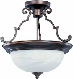 Budget 🔥 Maxim Signature 14 in. 3-Light Semi-Flushmount Ceiling Fixture in Oil Rubbed Bronze with Marble Glass Shade 🔥