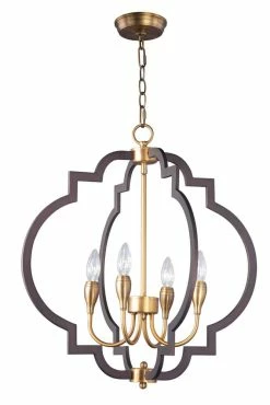 Coupon 🤩 Maxim Crest 240W 4-Light Candelabra E-12 Incandescent Chandelier in Oil Rubbed Bronze with Antique Brass 🧨