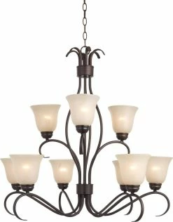 Budget 🔔 Maxim 100W 9-Light Incandescent Chandelier in Oil Rubbed Bronze 👏