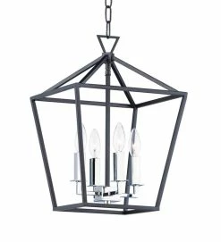 Coupon 🌟 Maxim Abode 60W 4-Light Candelabra E-12 Incandescent Chandelier in Textured Black with Polished Nickel 💯